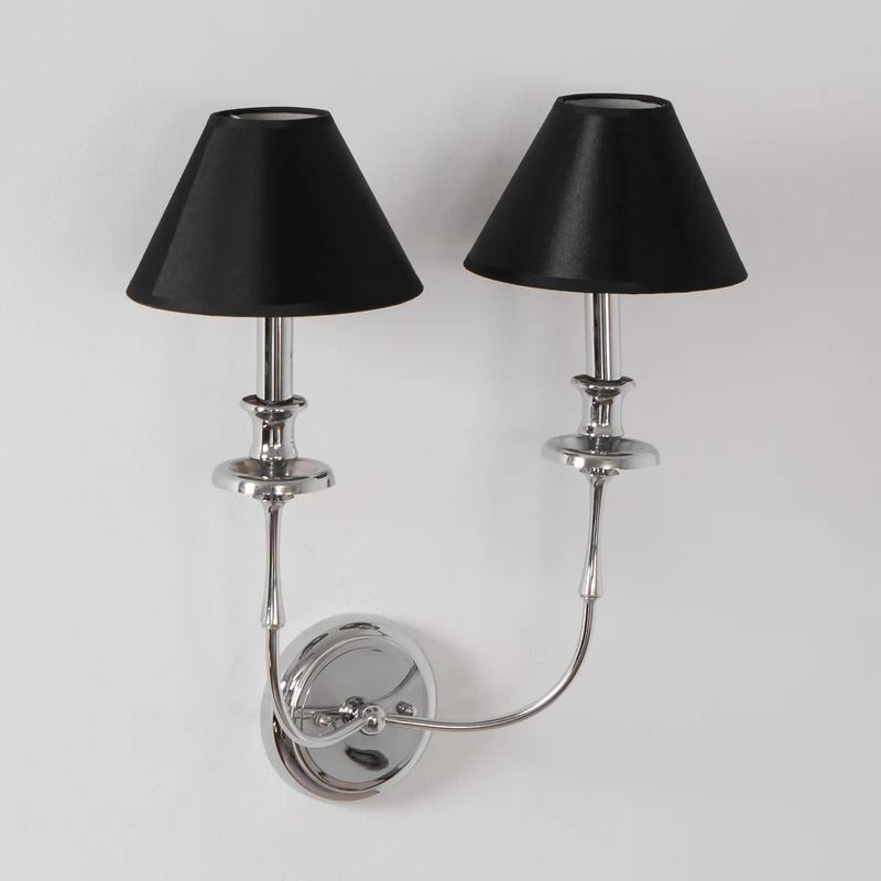 Moderne Wandlamp met Zwarte Stoffen Kap in Messing, Nikkel of Zwart – 1 of 2 Lichtpunten Design Verlichting | Sansoti