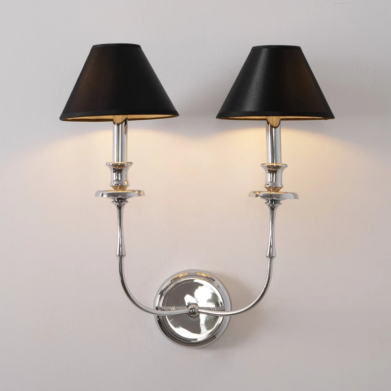 Moderne Wandlamp met Zwarte Stoffen Kap in Messing, Nikkel of Zwart – 1 of 2 Lichtpunten Design Verlichting | Sansoti