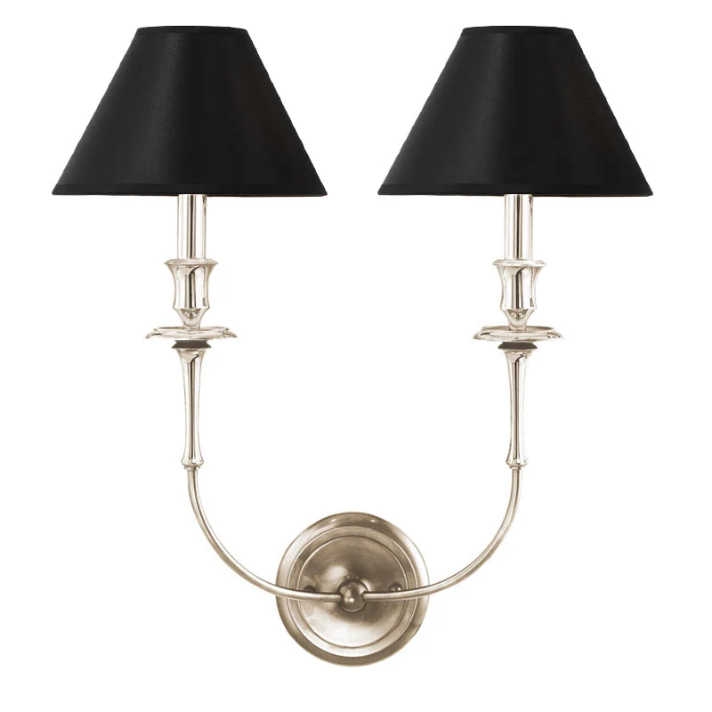 Moderne Wandlamp met Zwarte Stoffen Kap in Messing, Nikkel of Zwart – 1 of 2 Lichtpunten Design Verlichting | Sansoti