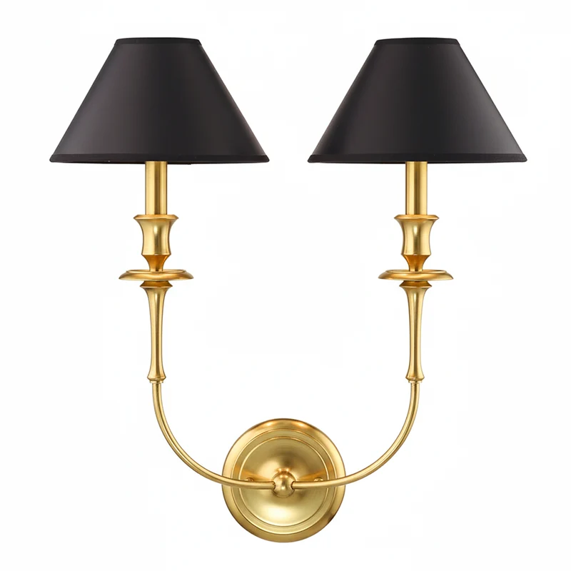 Moderne Wandlamp met Zwarte Stoffen Kap in Messing, Nikkel of Zwart – 1 of 2 Lichtpunten Design Verlichting | Sansoti