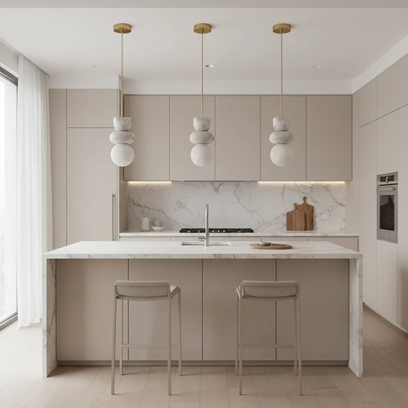 Alabaster Hanglamp met Messing Armatuur en Geïntegreerde LED – Luxe Natuurstenen Design Verlichting | Sansoti