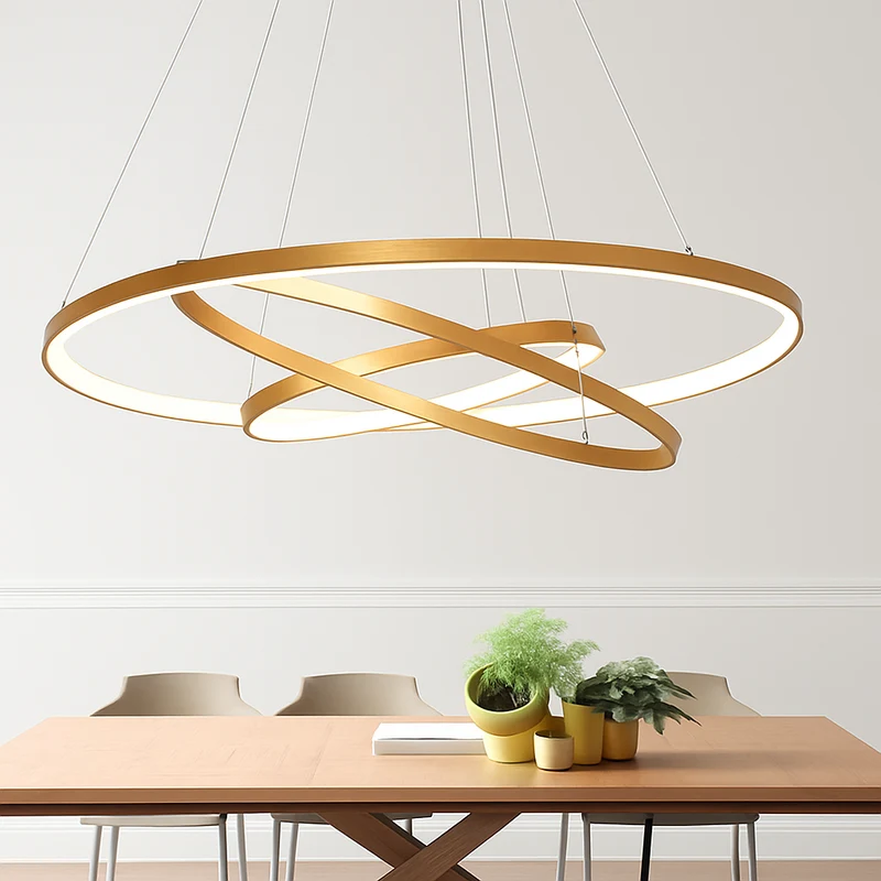 Hanglamp LED Ringen Goud Metaal Woonkamer Eetkamer Kroonluchter Ring Cirkel Hangend Plafondlamp Modern Design Zwart Wit | Sansoti