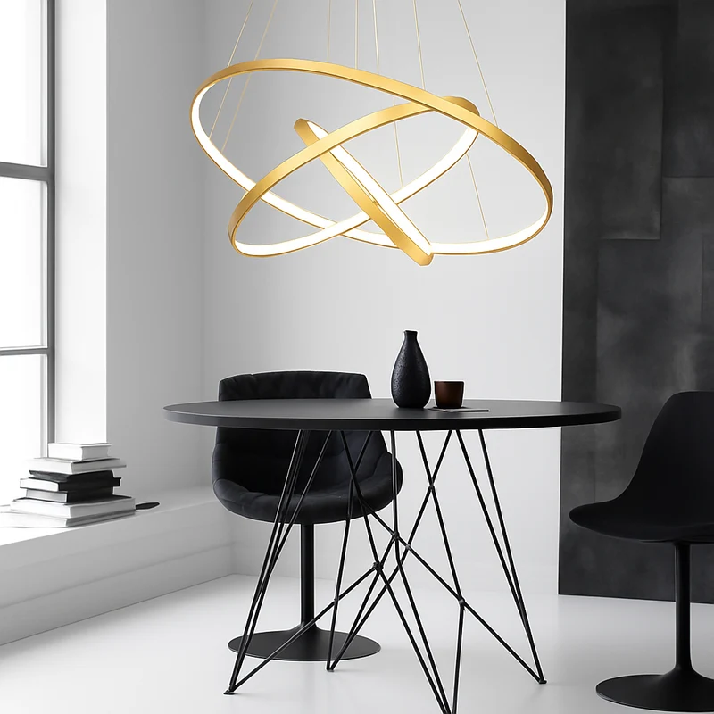 Hanglamp LED Ringen Goud Metaal Woonkamer Eetkamer Kroonluchter Ring Cirkel Hangend Plafondlamp Modern Design Zwart Wit | Sansoti