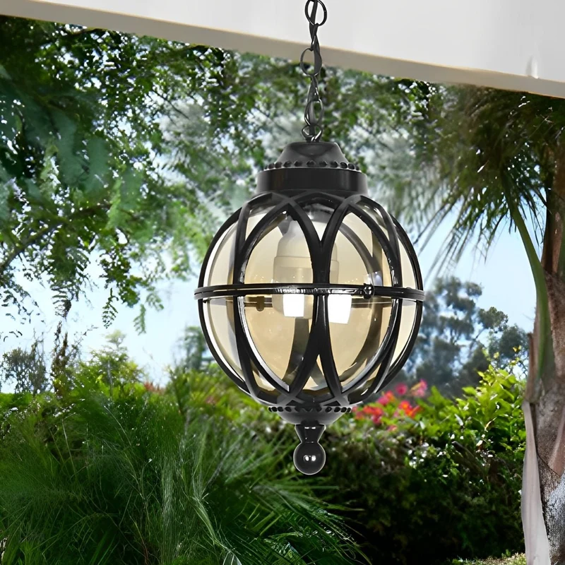 Buitenhanglamp Bol Aluminium Zwart E27 Tuin Retro Ronde Buitenlamp Ketting Verstelbaar Veranda Balkon Buitenverlichting Lantaarn | Sansoti