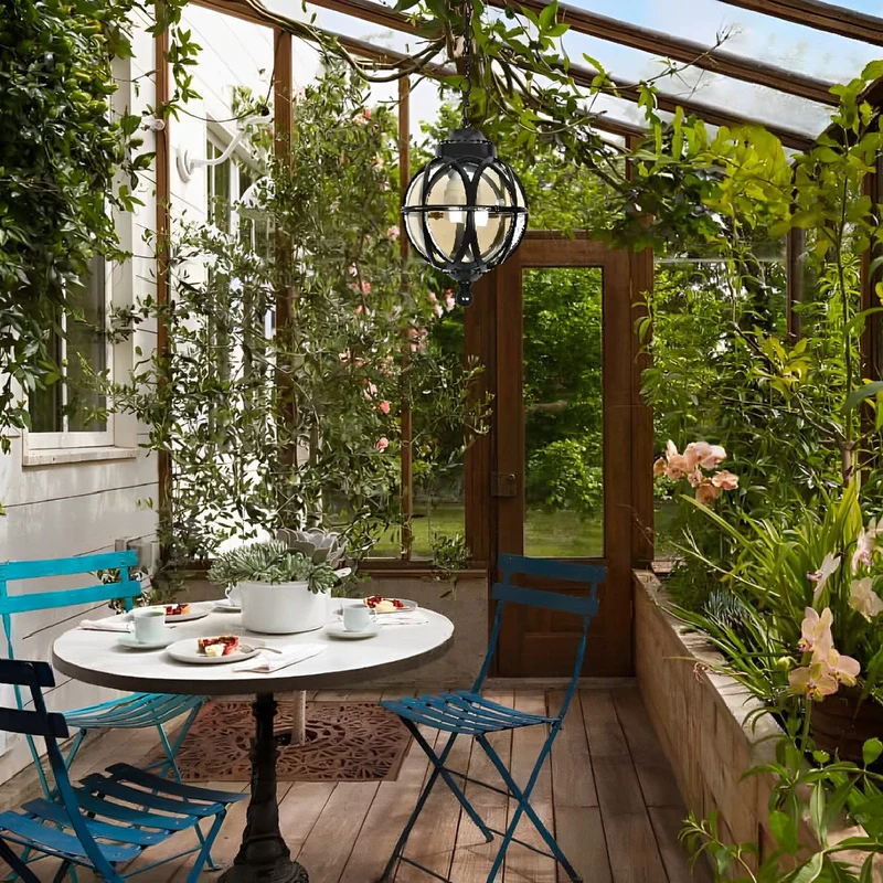 Buitenhanglamp Bol Aluminium Zwart E27 Tuin Retro Ronde Buitenlamp Ketting Verstelbaar Veranda Balkon Buitenverlichting Lantaarn | Sansoti