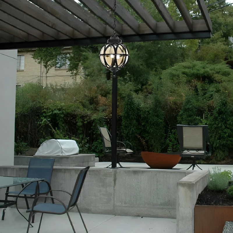 Buitenhanglamp Bol Aluminium Zwart E27 Tuin Retro Ronde Buitenlamp Ketting Verstelbaar Veranda Balkon Buitenverlichting Lantaarn | Sansoti