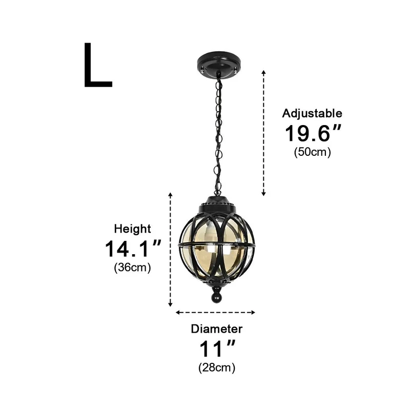 Buitenhanglamp Bol Aluminium Zwart E27 Tuin Retro Ronde Buitenlamp Ketting Verstelbaar Veranda Balkon Buitenverlichting Lantaarn | Sansoti