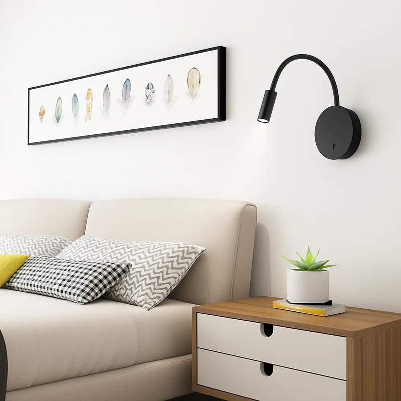 Leeslamp Wand LED Flexibel Zwart Slaapkamer Bedlamp Wandlamp Leeslicht Flexibele Arm Oplaadbaar Nachtkastje Hoofdbord Kantoor | Sansoti
