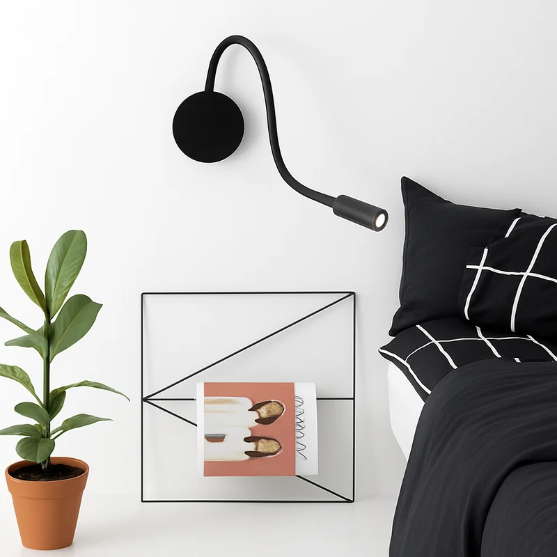 Leeslamp Wand LED Flexibel Zwart Slaapkamer Bedlamp Wandlamp Leeslicht Flexibele Arm Oplaadbaar Nachtkastje Hoofdbord Kantoor | Sansoti