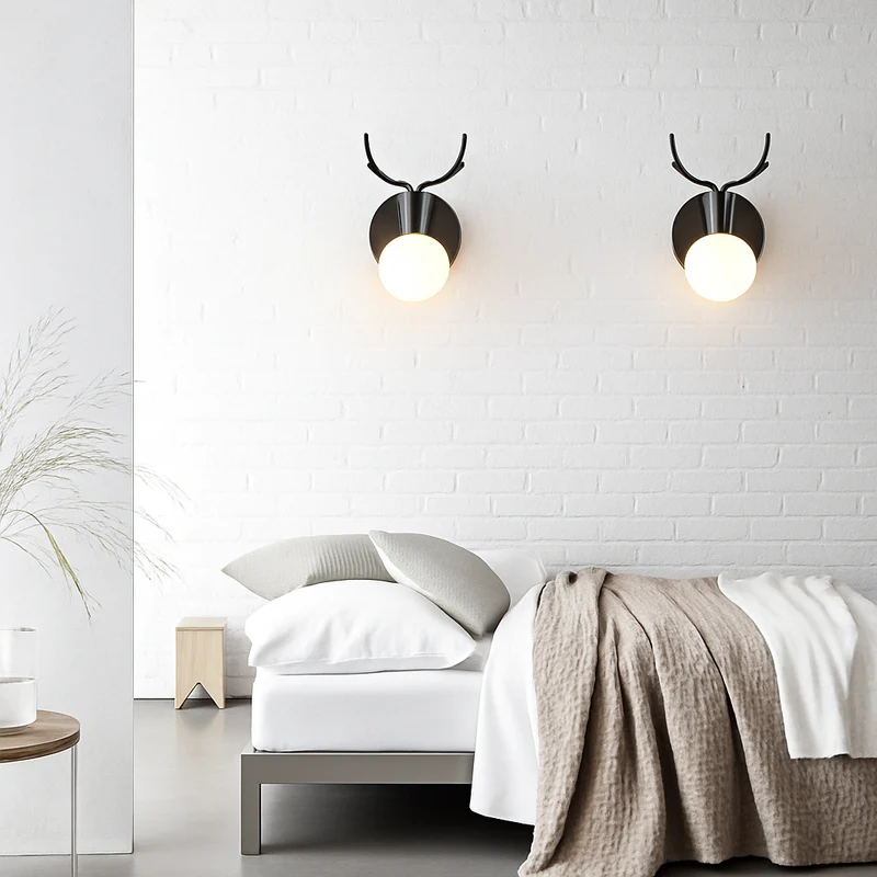 Wandlamp Hert Metaal Hout Zwart E27 Woonkamer Slaapkamer Hertenlamp Wandlicht Decoratief Rendier Keuken Kinderkamer | Sansoti
