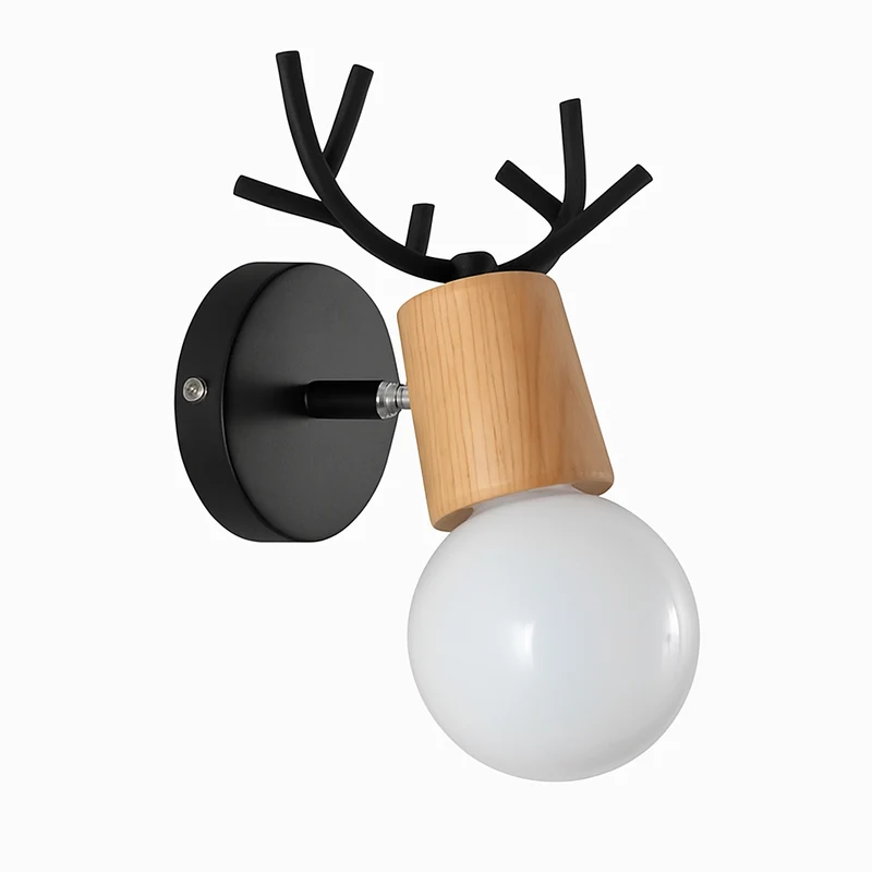 Wandlamp Hert Metaal Hout Zwart E27 Woonkamer Slaapkamer Hertenlamp Wandlicht Decoratief Rendier Keuken Kinderkamer | Sansoti