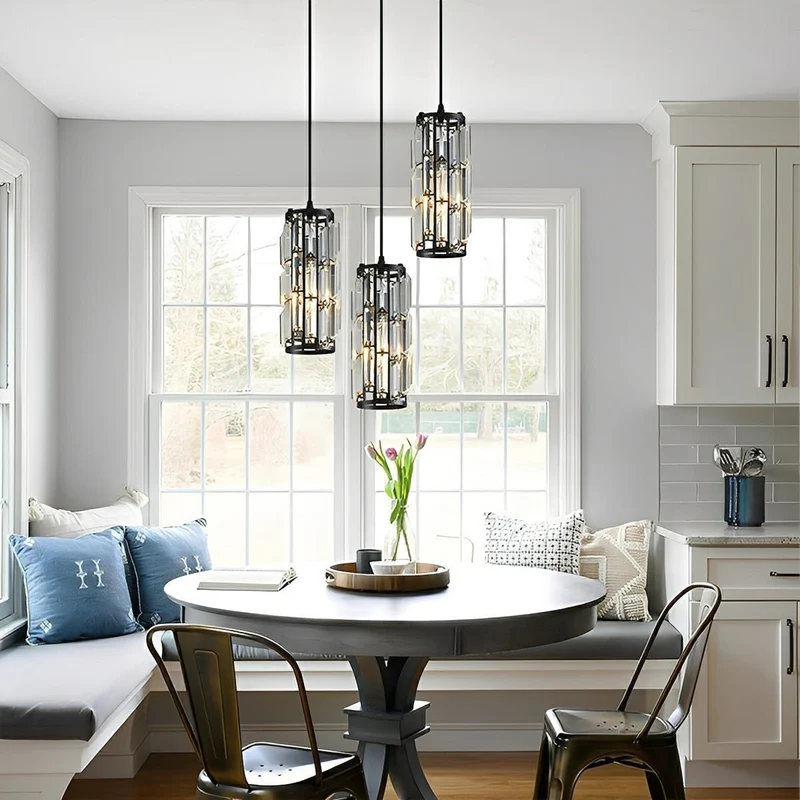 Kristallen Hanglamp Zwart Ijzer E27 Eetkamer Woonkamer Industrieel Retro Plafondlamp Pendellamp Kristalglas Bar Gangpad | Sansoti