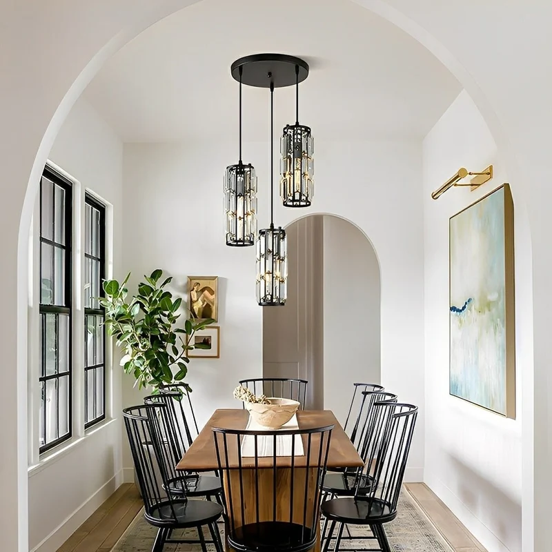 Kristallen Hanglamp Zwart Ijzer E27 Eetkamer Woonkamer Industrieel Retro Plafondlamp Pendellamp Kristalglas Bar Gangpad | Sansoti