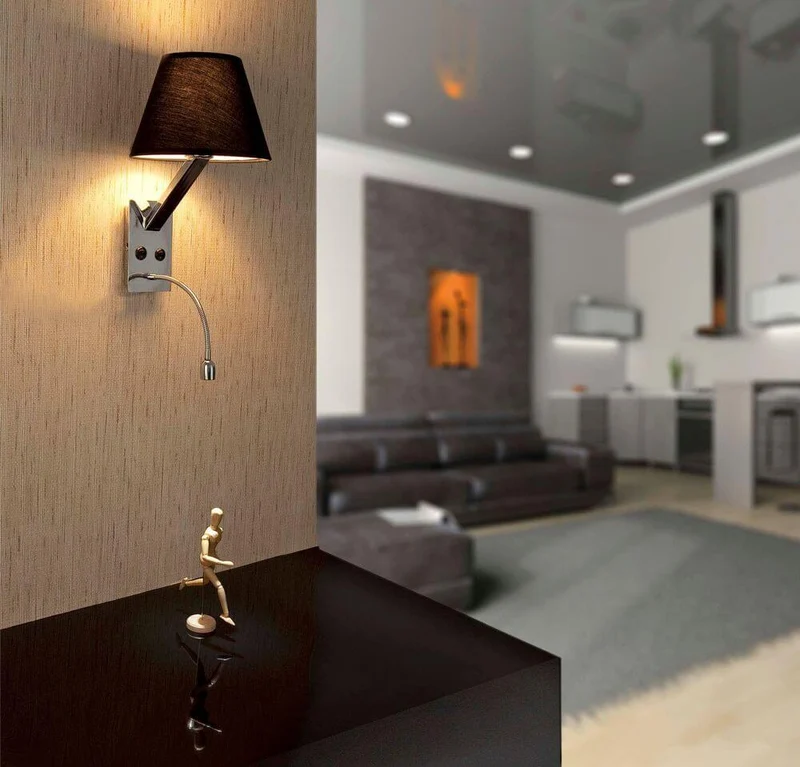 Wandlampe MOMA-2 mit LED-Lesearm Chrom, Schwarz