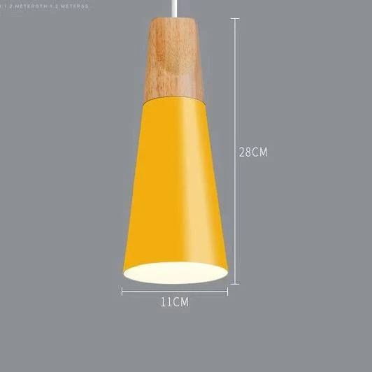 Scandinavische Houten Metalen Hanglamp Nordic Design Gekleurde Aluminium Kegel Of Koepel Plafondlamp Met Verstelbaar Snoer | Sansoti