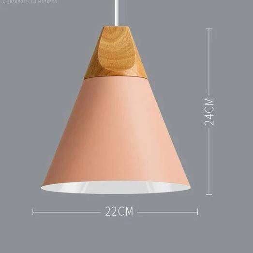 Scandinavische Houten Metalen Hanglamp Nordic Design Gekleurde Aluminium Kegel Of Koepel Plafondlamp Met Verstelbaar Snoer | Sansoti