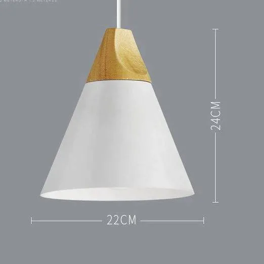 Scandinavische Houten Metalen Hanglamp Nordic Design Gekleurde Aluminium Kegel Of Koepel Plafondlamp Met Verstelbaar Snoer | Sansoti