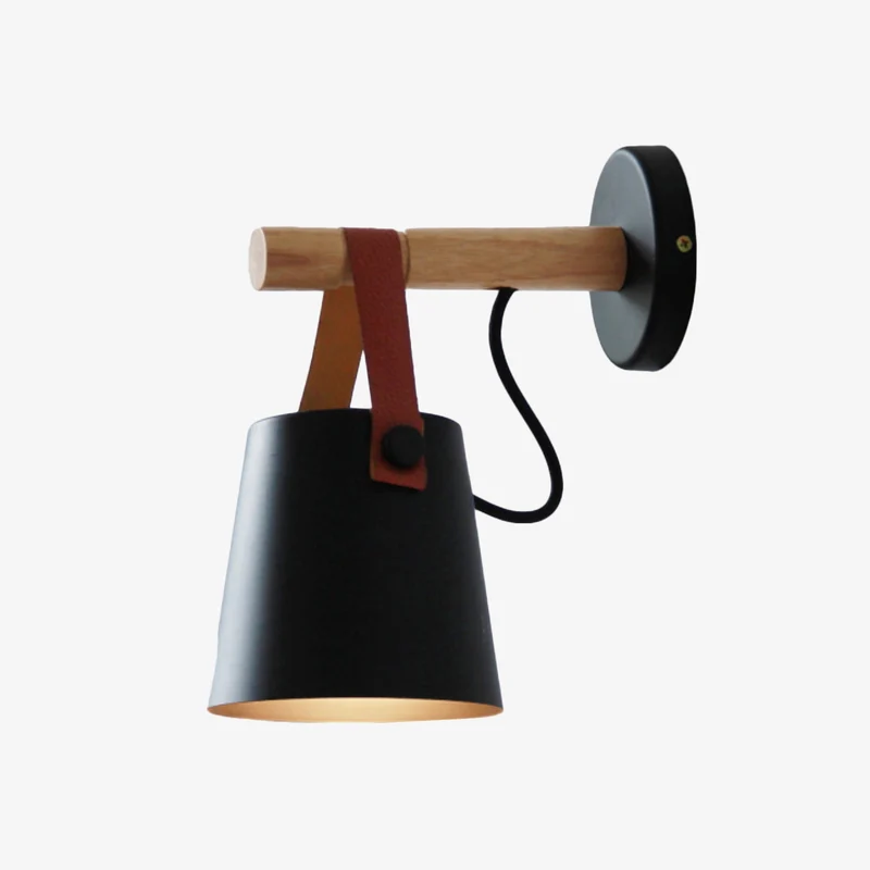 Scandinavische Houten Wandlamp Met Metalen Kap En Leren Band Moderne Design Wandverlichting Voor Slaapkamer Woonkamer Hal Met E27 Fitting | Sansoti