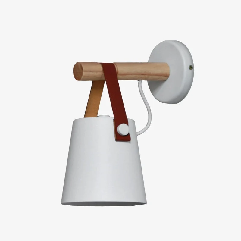 Scandinavische Houten Wandlamp Met Metalen Kap En Leren Band Moderne Design Wandverlichting Voor Slaapkamer Woonkamer Hal Met E27 Fitting | Sansoti