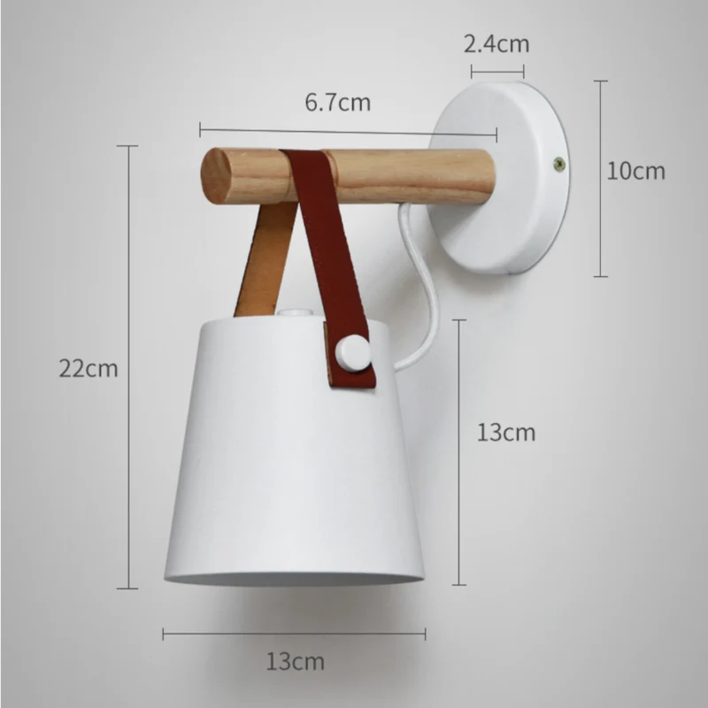 Scandinavische Houten Wandlamp Met Metalen Kap En Leren Band Moderne Design Wandverlichting Voor Slaapkamer Woonkamer Hal Met E27 Fitting | Sansoti