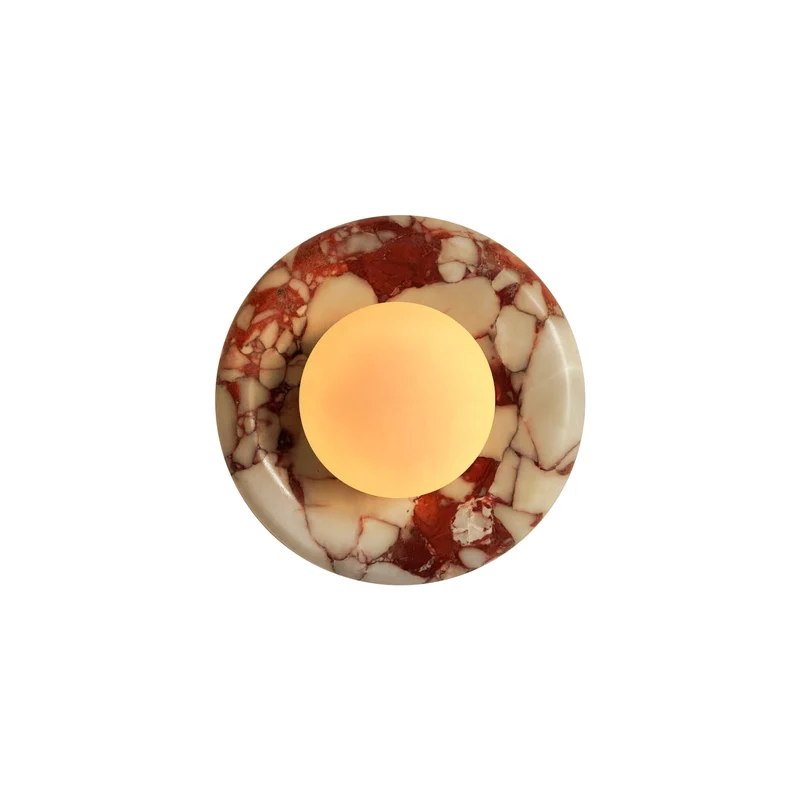 Ronde Design Wandlamp Met Marmeren Achterplaat En Glazen Bol Voor Hal En Slaapkamer | Sansoti