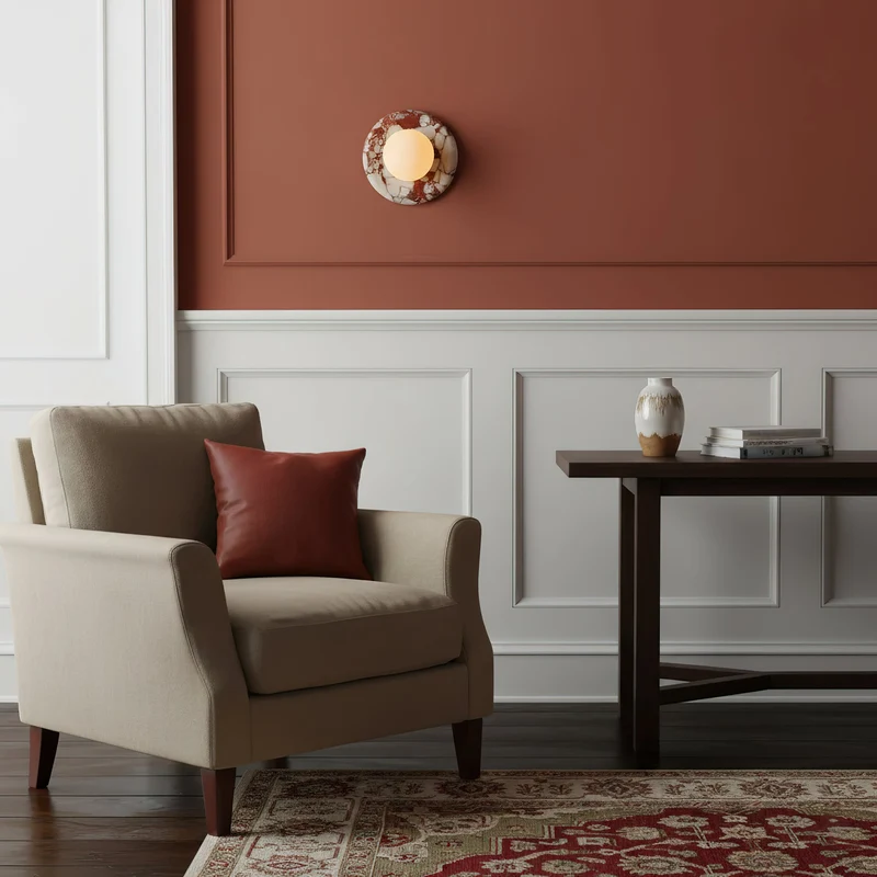 Ronde Design Wandlamp Met Marmeren Achterplaat En Glazen Bol Voor Hal En Slaapkamer | Sansoti