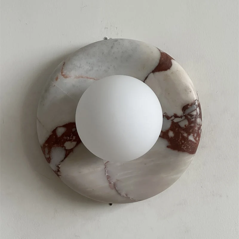 Ronde Design Wandlamp Met Marmeren Achterplaat En Glazen Bol Voor Hal En Slaapkamer | Sansoti