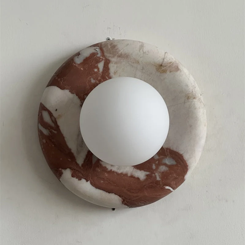 Ronde Design Wandlamp Met Marmeren Achterplaat En Glazen Bol Voor Hal En Slaapkamer | Sansoti