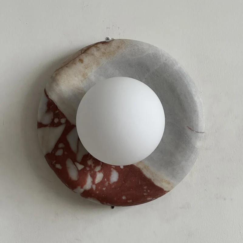 Ronde Design Wandlamp Met Marmeren Achterplaat En Glazen Bol Voor Hal En Slaapkamer | Sansoti