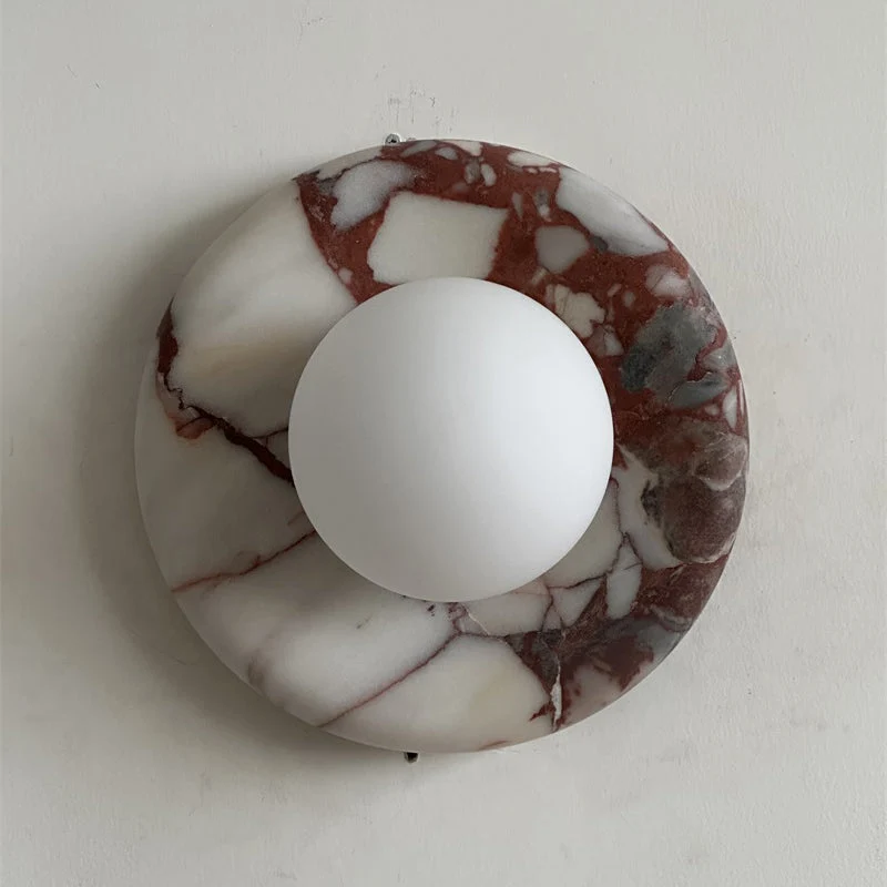 Ronde Design Wandlamp Met Marmeren Achterplaat En Glazen Bol Voor Hal En Slaapkamer | Sansoti