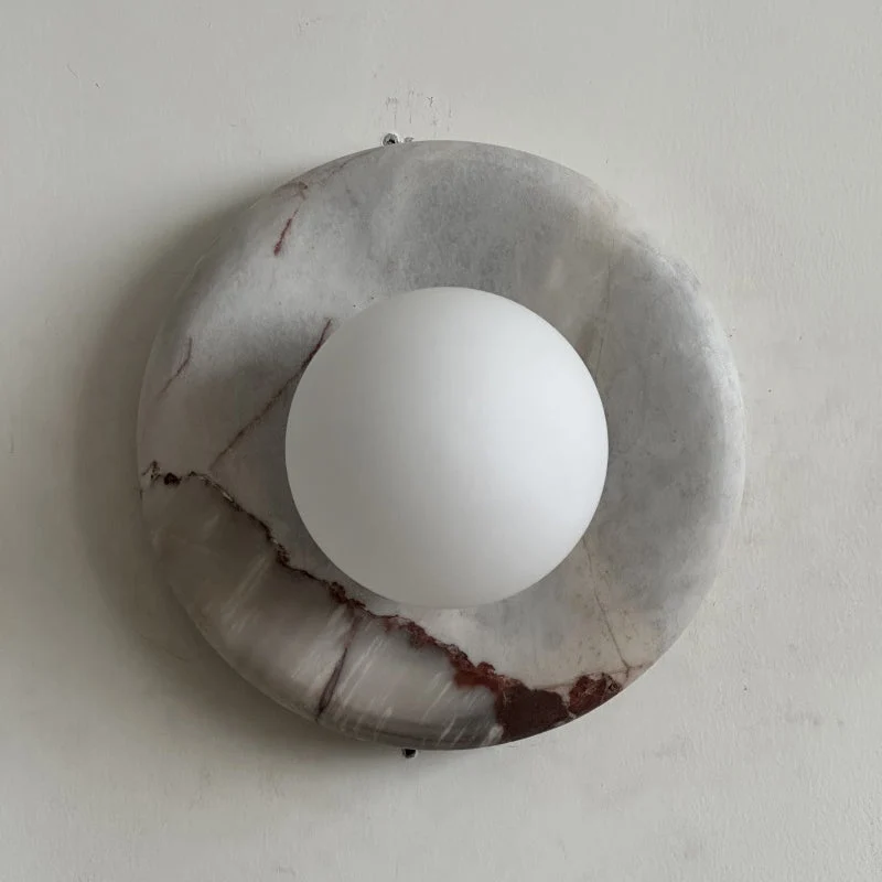 Ronde Design Wandlamp Met Marmeren Achterplaat En Glazen Bol Voor Hal En Slaapkamer | Sansoti