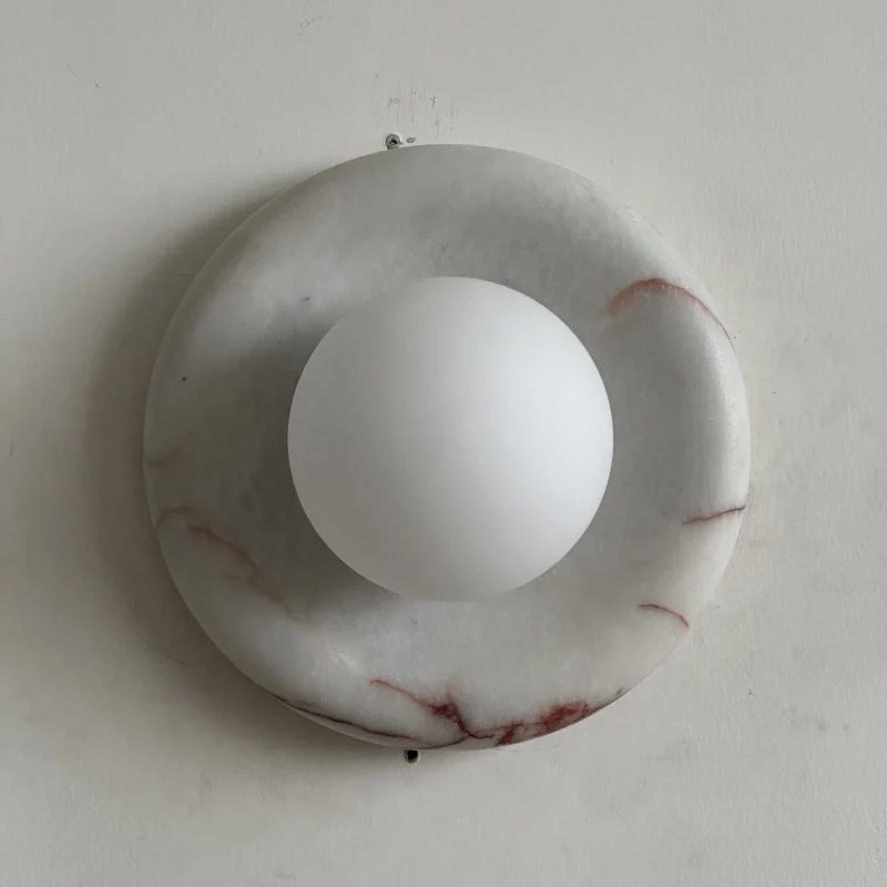 Ronde Design Wandlamp Met Marmeren Achterplaat En Glazen Bol Voor Hal En Slaapkamer | Sansoti