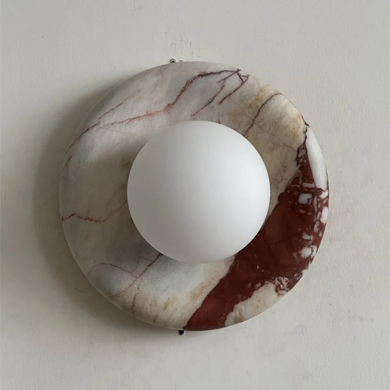 Ronde Design Wandlamp Met Marmeren Achterplaat En Glazen Bol Voor Hal En Slaapkamer | Sansoti