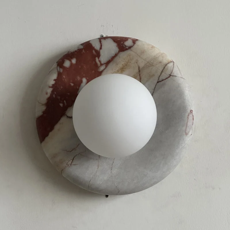 Ronde Design Wandlamp Met Marmeren Achterplaat En Glazen Bol Voor Hal En Slaapkamer | Sansoti