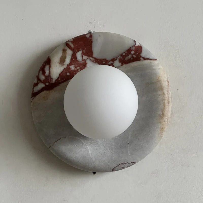 Ronde Design Wandlamp Met Marmeren Achterplaat En Glazen Bol Voor Hal En Slaapkamer | Sansoti