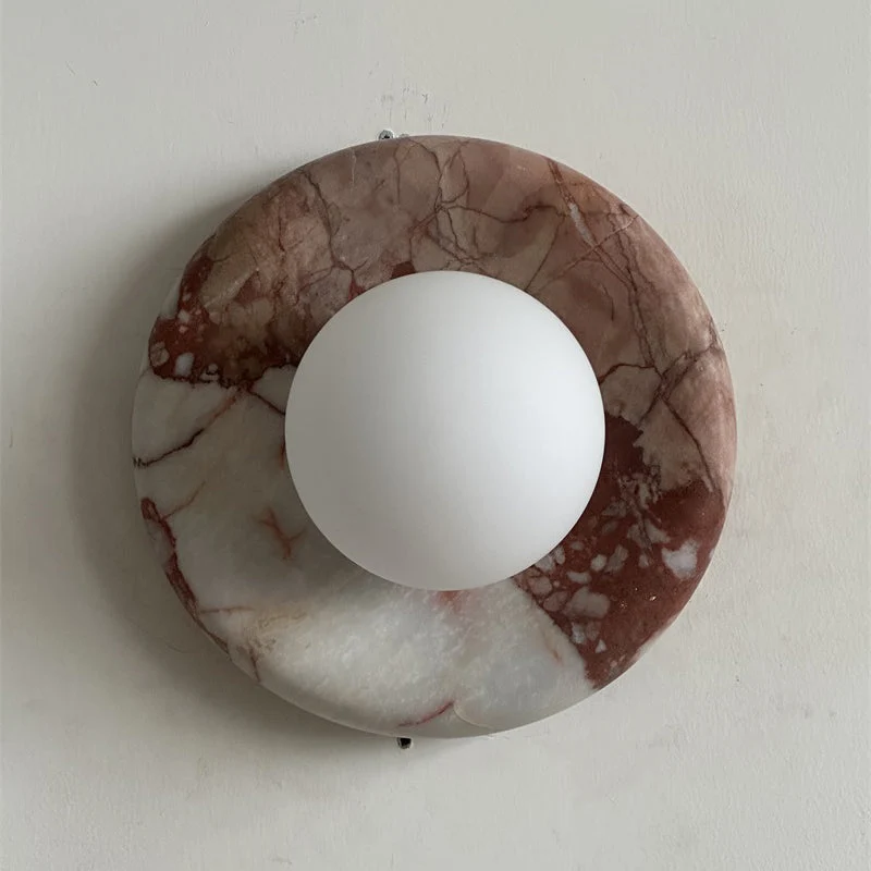 Ronde Design Wandlamp Met Marmeren Achterplaat En Glazen Bol Voor Hal En Slaapkamer | Sansoti