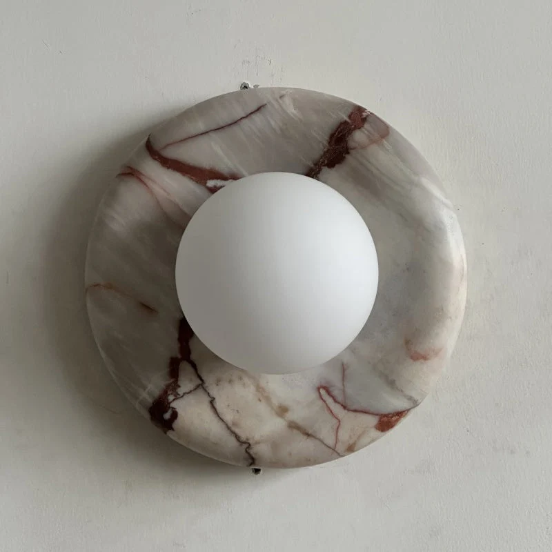 Ronde Design Wandlamp Met Marmeren Achterplaat En Glazen Bol Voor Hal En Slaapkamer | Sansoti