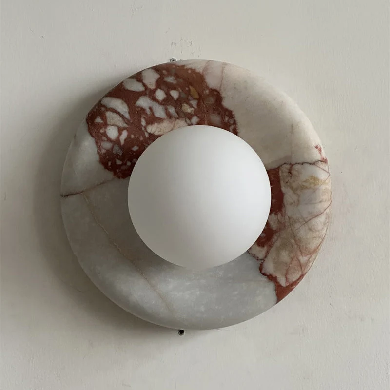 Ronde Design Wandlamp Met Marmeren Achterplaat En Glazen Bol Voor Hal En Slaapkamer | Sansoti