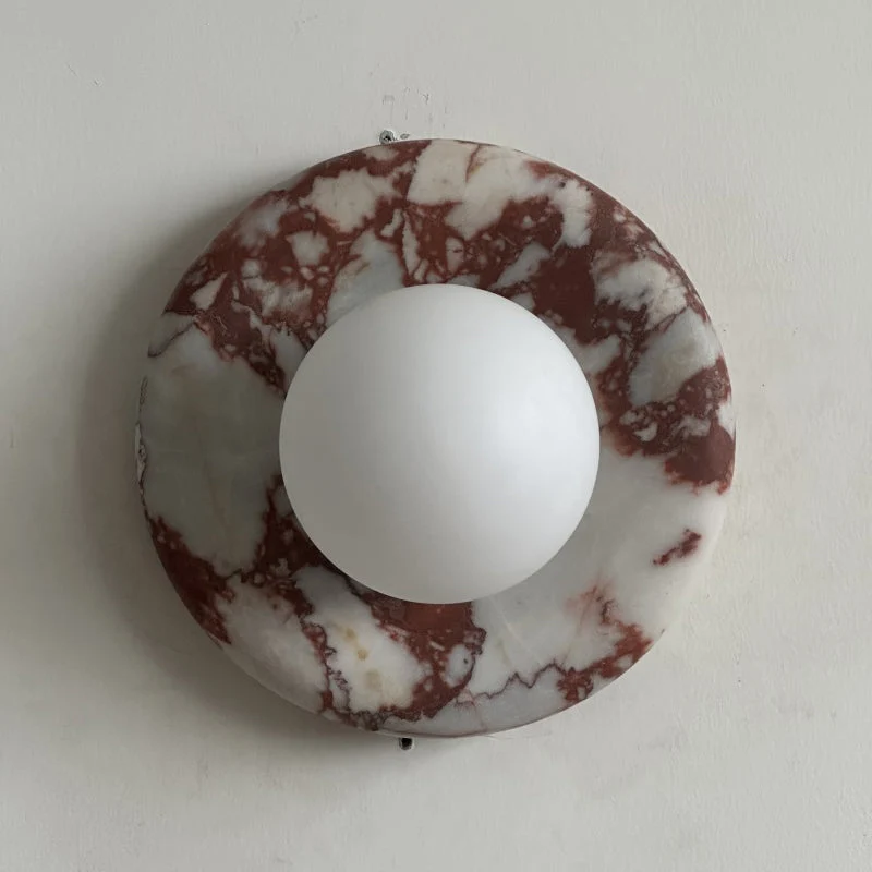 Ronde Design Wandlamp Met Marmeren Achterplaat En Glazen Bol Voor Hal En Slaapkamer | Sansoti