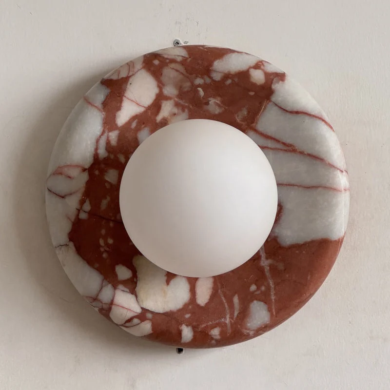 Ronde Design Wandlamp Met Marmeren Achterplaat En Glazen Bol Voor Hal En Slaapkamer | Sansoti