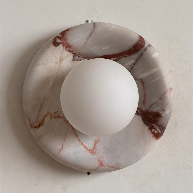 Ronde Design Wandlamp Met Marmeren Achterplaat En Glazen Bol Voor Hal En Slaapkamer | Sansoti