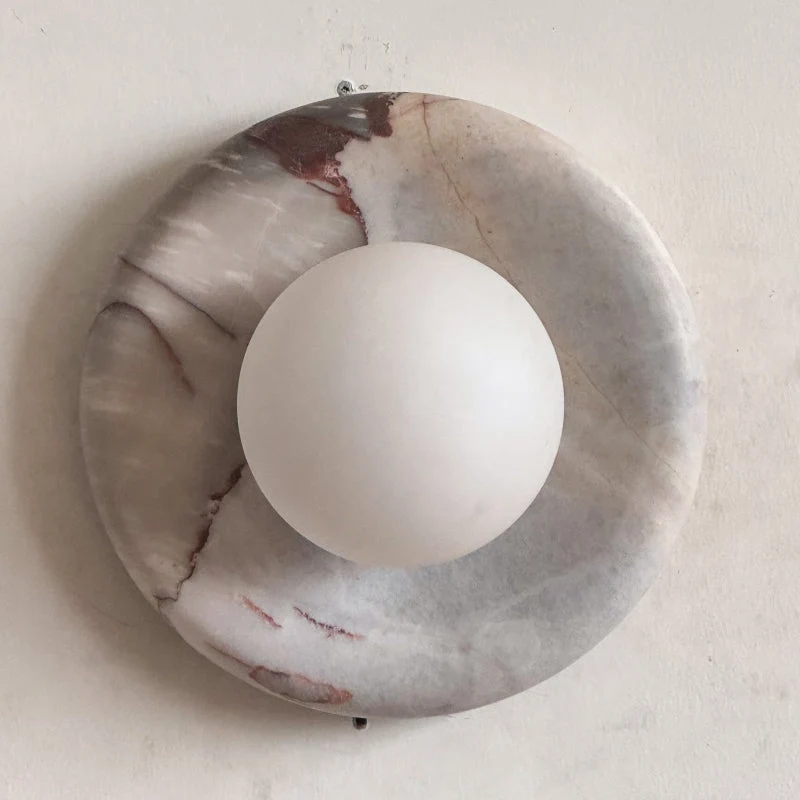 Ronde Design Wandlamp Met Marmeren Achterplaat En Glazen Bol Voor Hal En Slaapkamer | Sansoti
