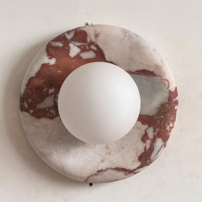 Ronde Design Wandlamp Met Marmeren Achterplaat En Glazen Bol Voor Hal En Slaapkamer | Sansoti