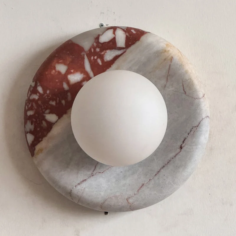 Ronde Design Wandlamp Met Marmeren Achterplaat En Glazen Bol Voor Hal En Slaapkamer | Sansoti