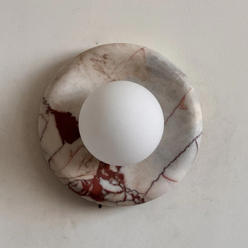 Ronde Design Wandlamp Met Marmeren Achterplaat En Glazen Bol Voor Hal En Slaapkamer | Sansoti