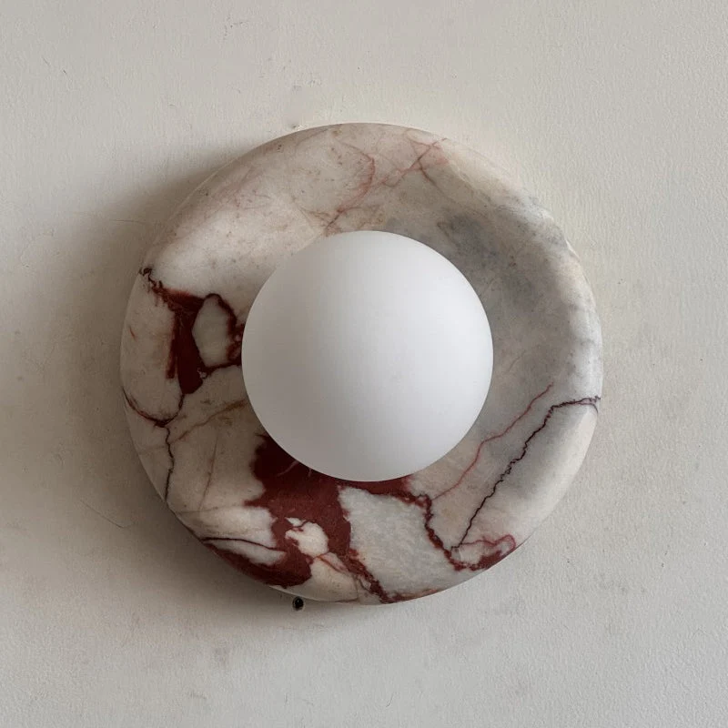 Ronde Design Wandlamp Met Marmeren Achterplaat En Glazen Bol Voor Hal En Slaapkamer | Sansoti