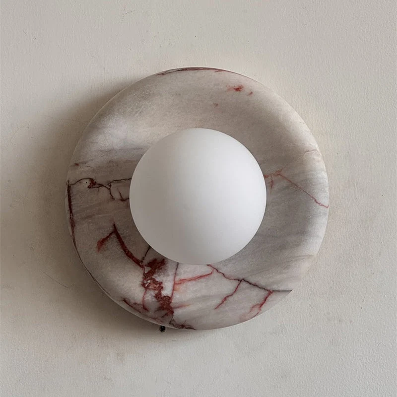 Ronde Design Wandlamp Met Marmeren Achterplaat En Glazen Bol Voor Hal En Slaapkamer | Sansoti