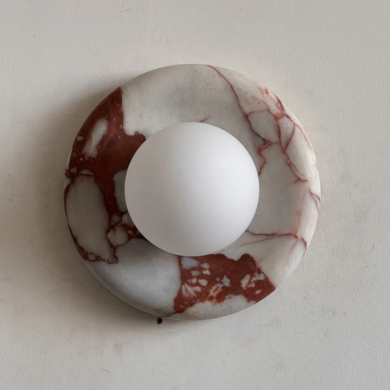 Ronde Design Wandlamp Met Marmeren Achterplaat En Glazen Bol Voor Hal En Slaapkamer | Sansoti
