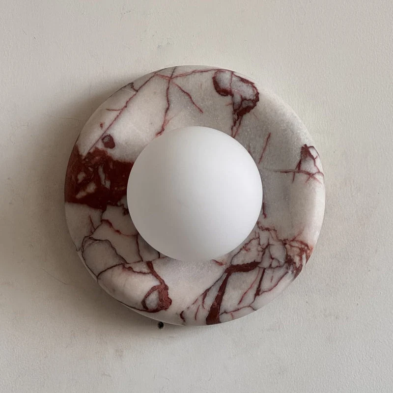 Ronde Design Wandlamp Met Marmeren Achterplaat En Glazen Bol Voor Hal En Slaapkamer | Sansoti