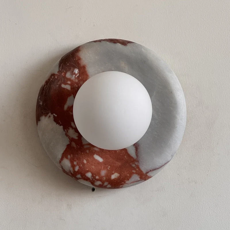 Ronde Design Wandlamp Met Marmeren Achterplaat En Glazen Bol Voor Hal En Slaapkamer | Sansoti